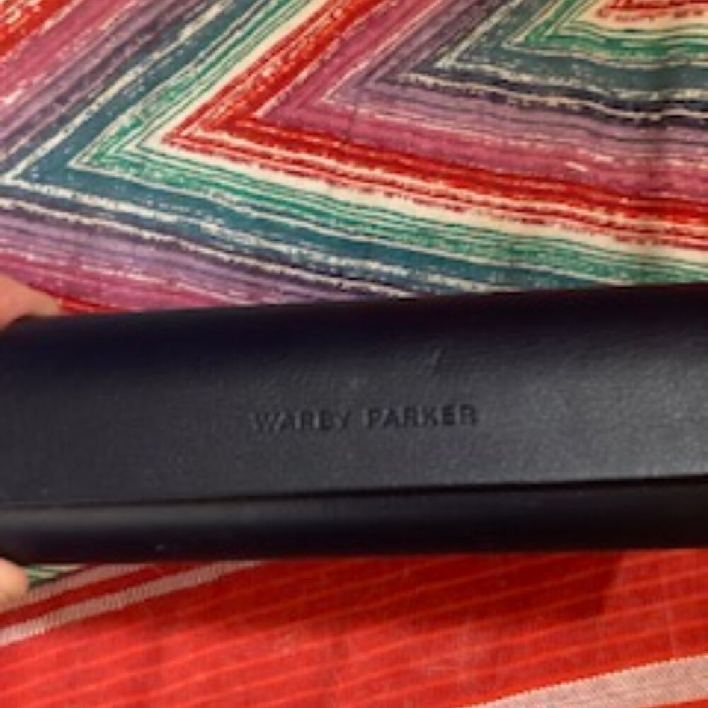 Warby Parker hard cover glasses case, hinged closure, Black.